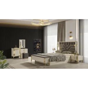 Saffron Geometric Inlay King Bed Turkish - tdNzMw - Image 1